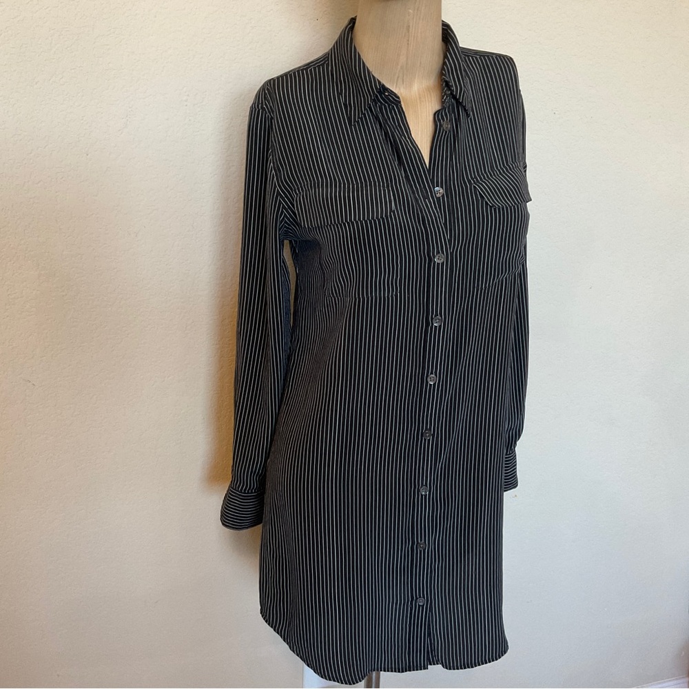 Equipment Femme Silk Slim Signature Button Up Mini Shirt Dress Stripe LongSleeve